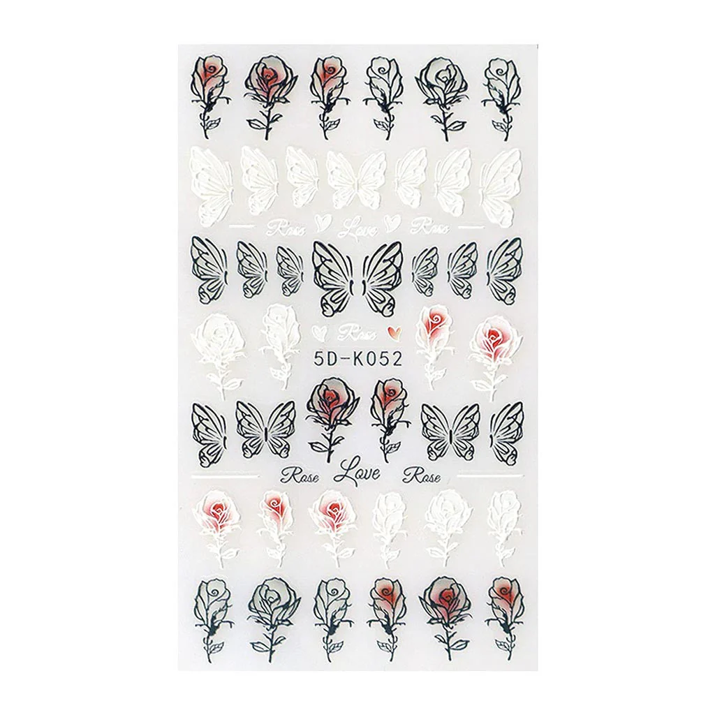 Nail Stickers 5D - Butterfly, Rose